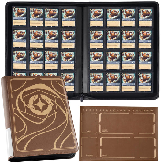 Binder for Lorcana Cards, Premium 16 Pocket Trading Card Album Compatible with 1024 Lorcana Cards, Tokens and Rules sheet - Classic Brown
