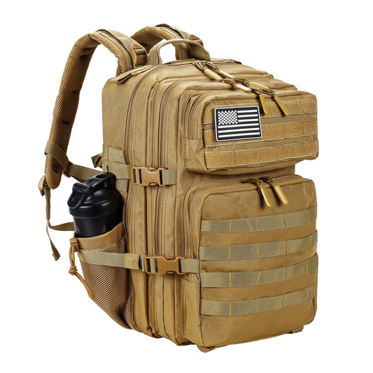 LHI Military Tactical Backpack for Men and Women 45L Army 3 Days Assault Pack Bag Large Rucksack with Molle System - Khaki