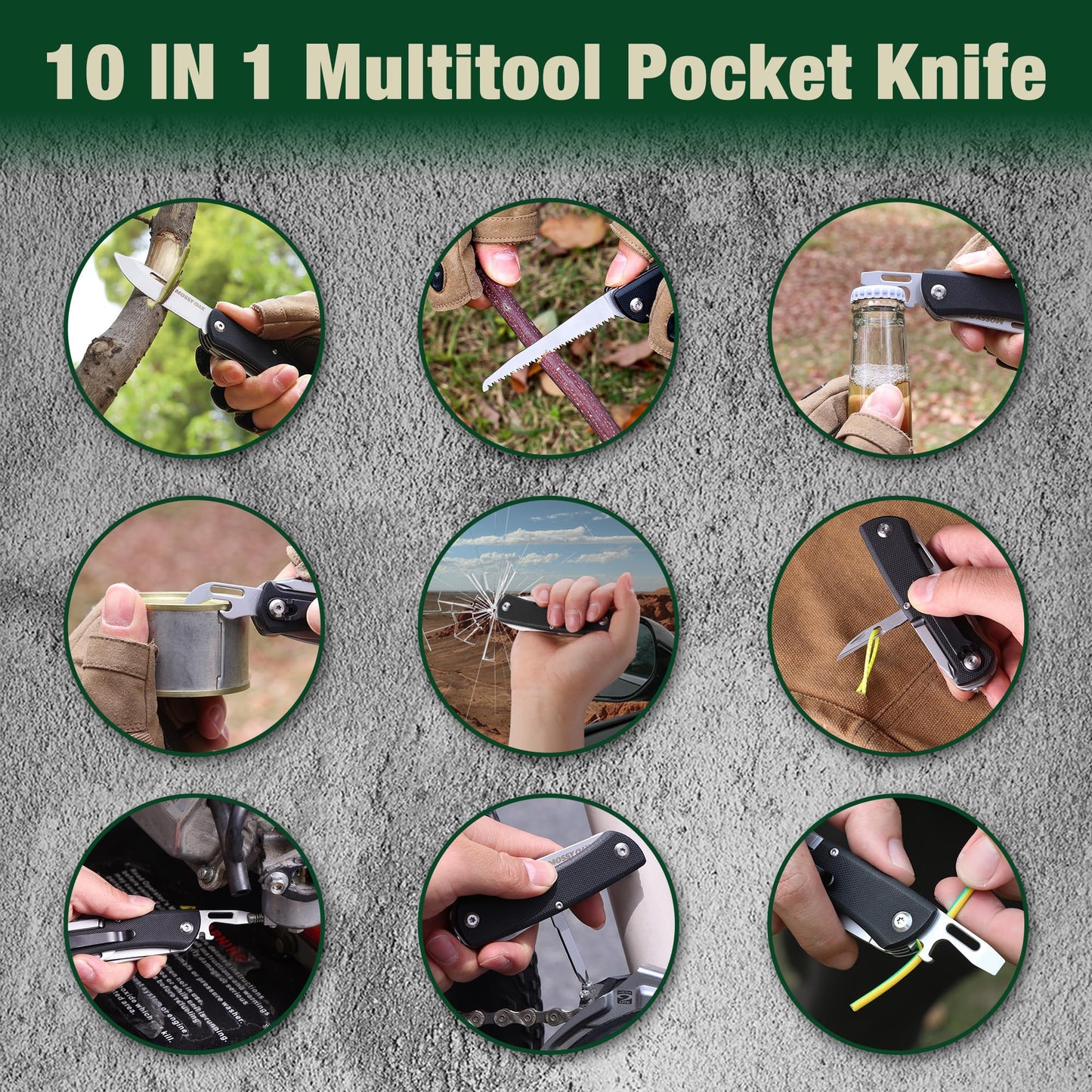MOSSY OAK Multitool Pocket Knife, 10-in-1 Folding Pocket Knife Multitool with Stainless Steel Blade, Saw, Can Opener, Screwdrivers – EDC Tool for Camping, Hiking, Survival, Father Day Gifts