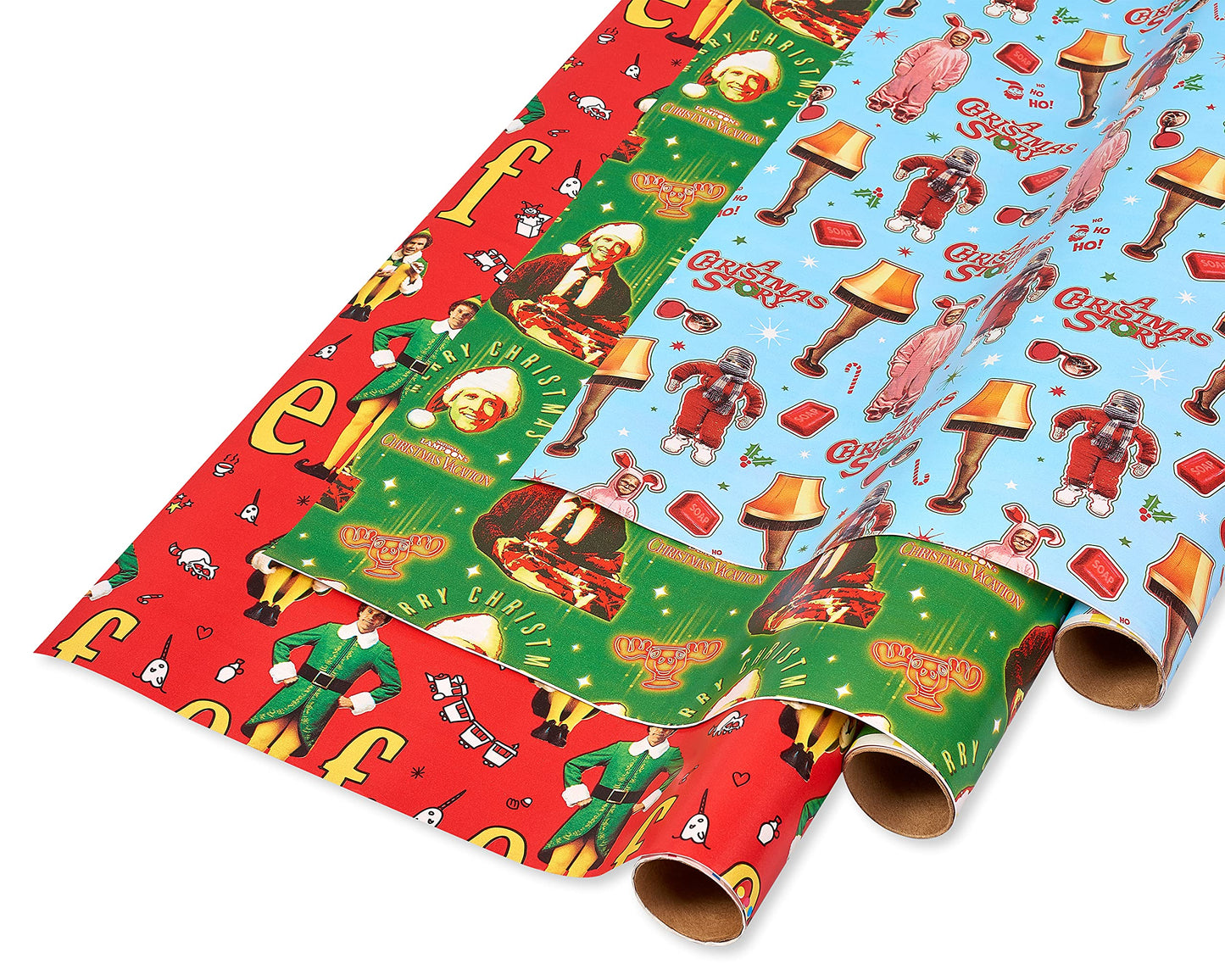 American Greetings 105 sq. ft. Christmas Wrapping Paper Bundle, Classic Movies (3 Rolls 30 in. x 14 ft.)