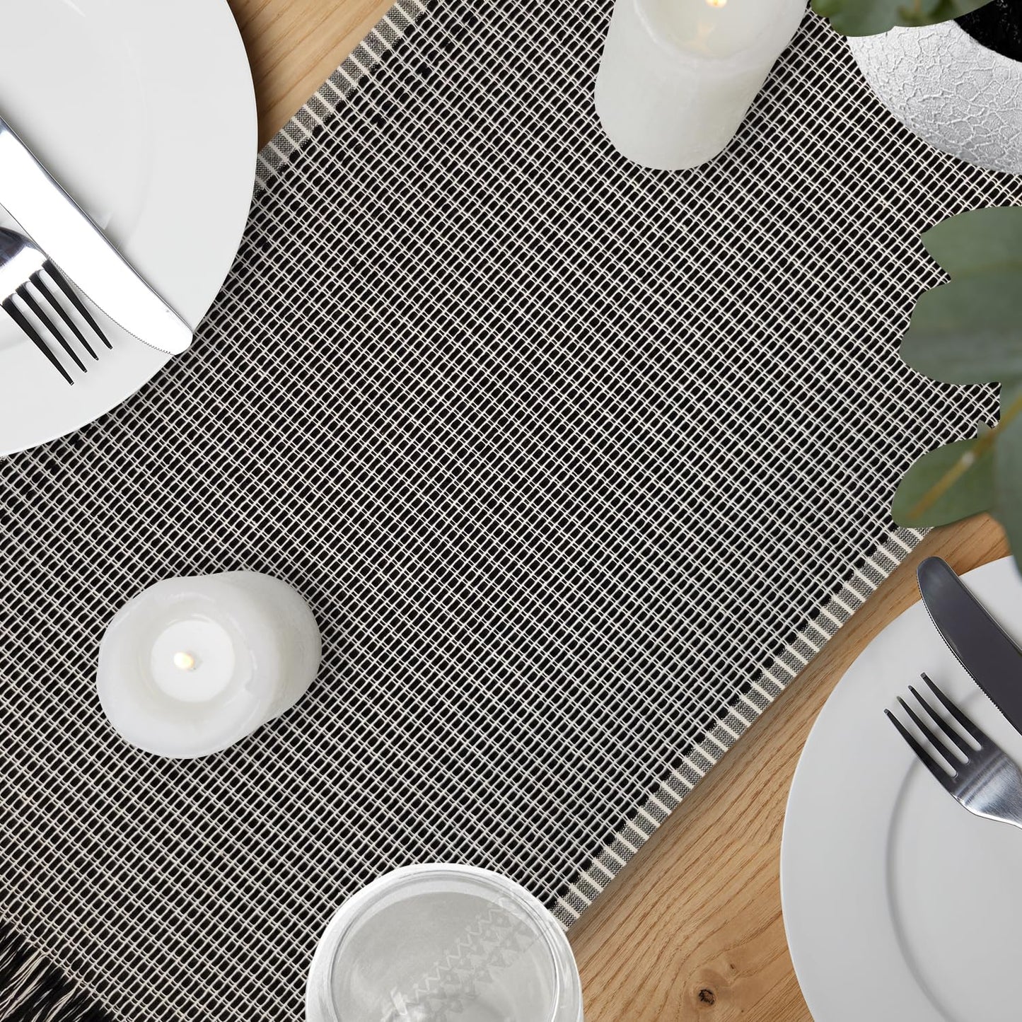 Homewear Arbor Stitch Woven Cotton Table Runner 16x80 Inch, 100% Cotton, Black, Dining Table Centerpiece for Kitchen, Living Room, Farmhouse, Boho Decor, Holiday & Everyday Party Decor, Rustic Home