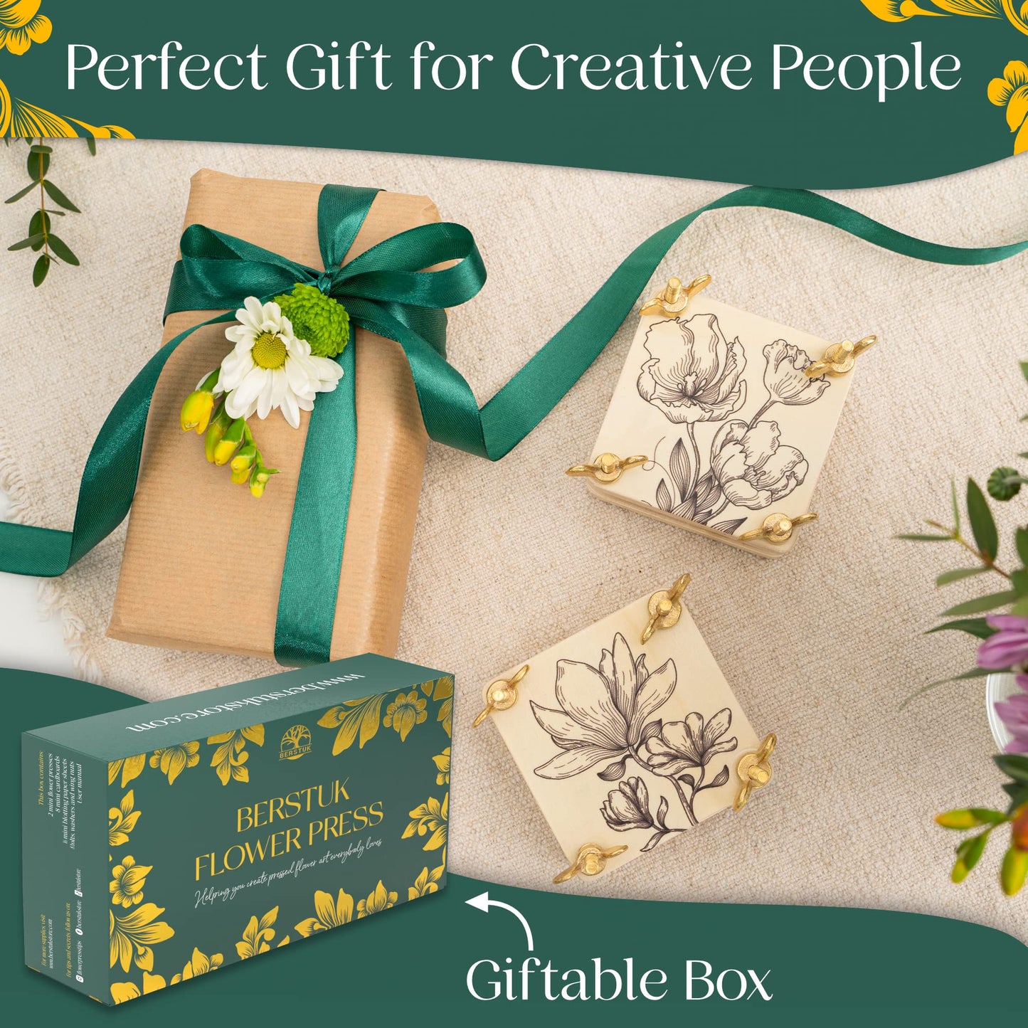 Berstuk Miniature Flower Press Kit for Adults - The Tiny Flower Preservation Kit Includes Two 3" x 3" Presses - Ideal Gift for Arts and Crafts Lovers