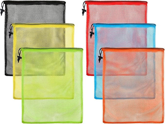 iMucci 13"X15.5" 6Pcs Mesh Laundry Drawstring Bag Nylon Drawstring Gym Bag with Cord Lock Closure