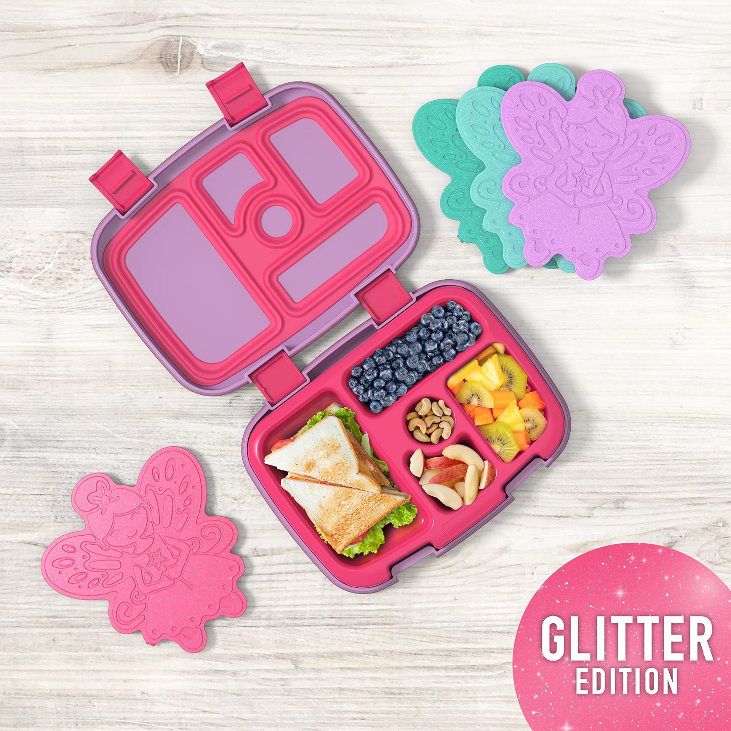 Bentgo® Buddies Glitter Reusable Ice Packs - Slim Ice Packs for Lunch Boxes, Lunch Bags, and Coolers - Multicolored 4-Pack (Fairy)