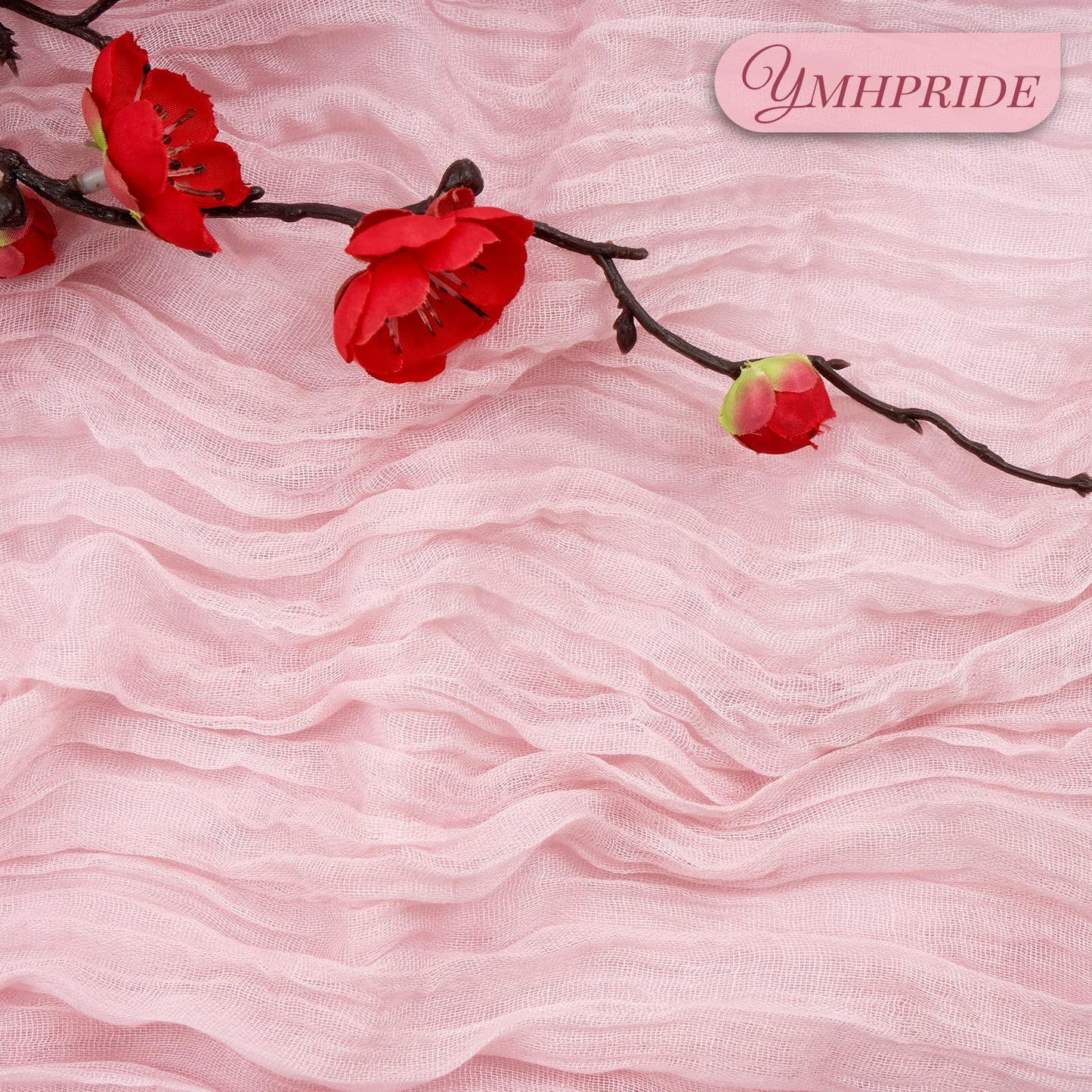 12 Pack Cheesecloth Table Runner 35 x 120 inch Long Boho Cheese Cloth Gauze Table Runners Semi Sheer Table Runner for Wedding Decor, Bridal Shower, Birthday Party (Light Pink)