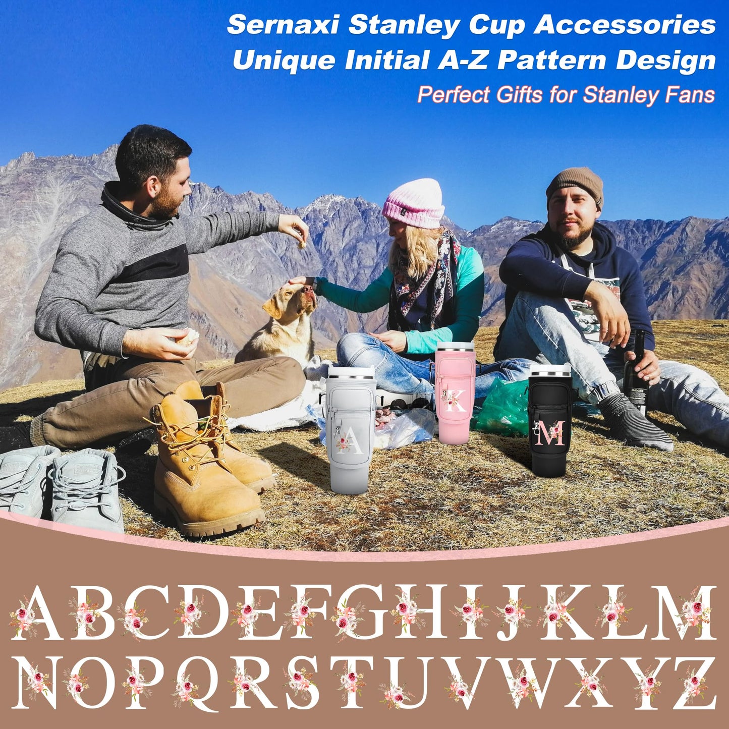 Initial Water Bottle Holder with Strap for Stanley 40 oz Tumbler/Simple Modern 40 oz Tumbler,Water Bottle Carrier Bag with Strap,Personalized A-Z Phone Pocket for Stanley Cup Accessories
