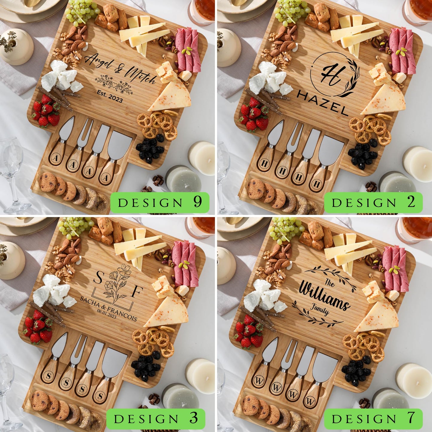 Personalized Charcuterie Boards Gift Set, Custom Engraved Cheese Board, Christmas Gifts for Mom Wedding Gifts for Couples, Bridal Shower, Birthday, Housewarming New Home Gifts for Family or Women