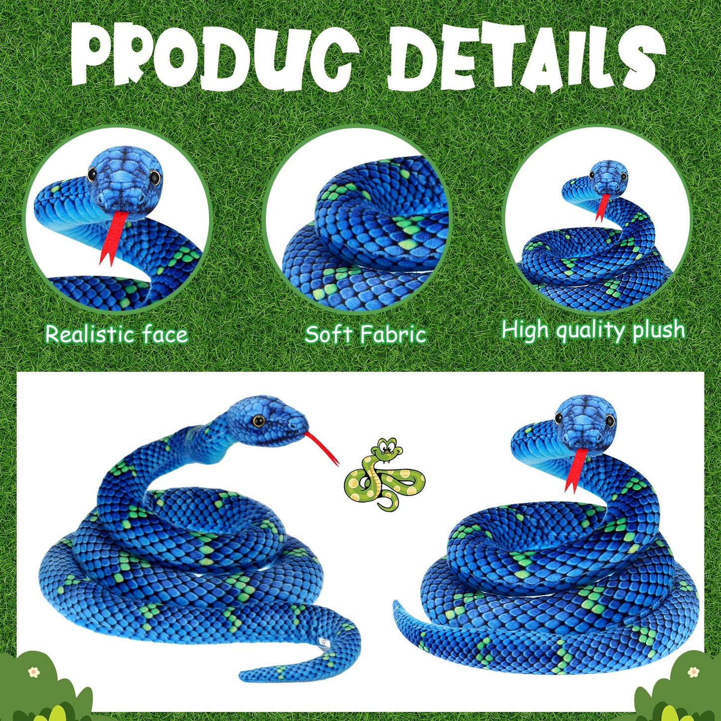 Hiboom Giant Snake Plush 71 Inch Large Stuffed Animal Realistic Stuffed Lifelike Snake Toy Gifts for Birthday Party Decoration Halloween Carnival Prank Props (Teal)