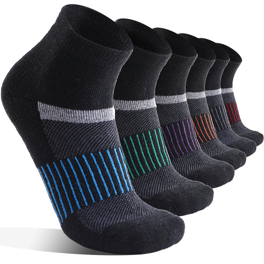 Anlisim Merino Wool Quarter Hiking Socks Compression Warm Thermal Winter Thick Cushion Running Moisture Wicking No Show Socks Gifts Stocking Stuffers for Women Men 6 Pairs(Black Mixed,L)