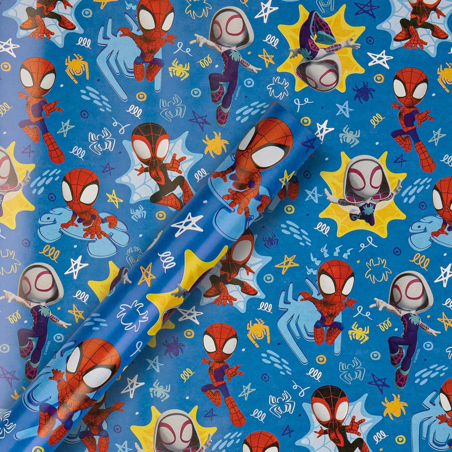 Hallmark Wrapping Paper Roll, Pack of 3 in 1 Marvel Spidey & His Amazing Friends Design, 2M Each, Birthday, Christmas, Blue