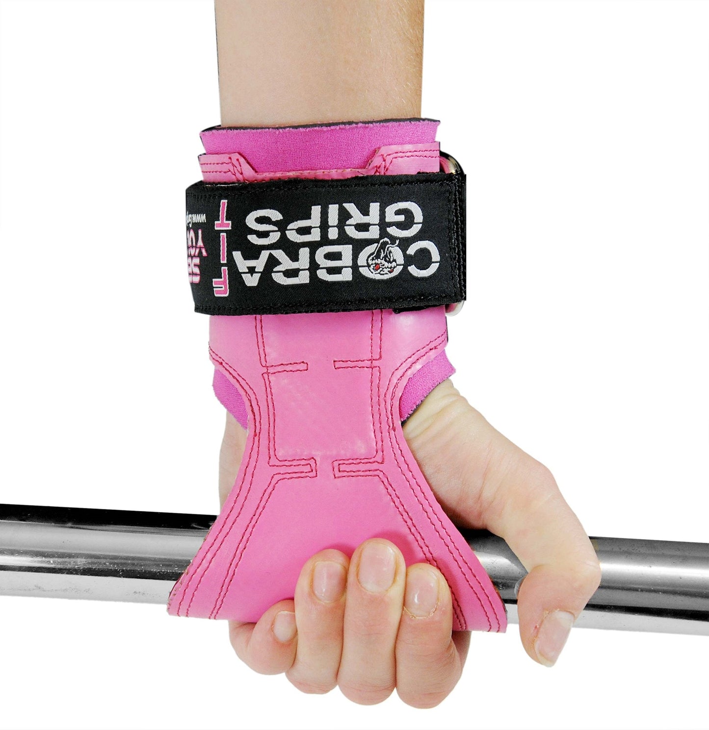 Cobra Grips PRO Weight Lifting Gloves Heavy Duty Straps Alternative to Power Lifting Hooks for Deadlifts with Built in Adjustable Neoprene Padded Wrist Wrap Support Bodybuilding (FIT Pink Rubber)