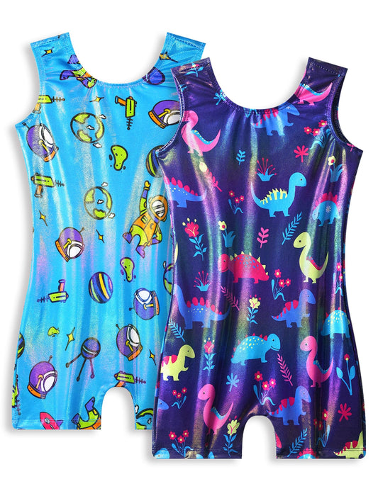 Leotard for Girls Gymnastics Size 6-7 Years Old 2 Pack Metallic Biketards with Shorts