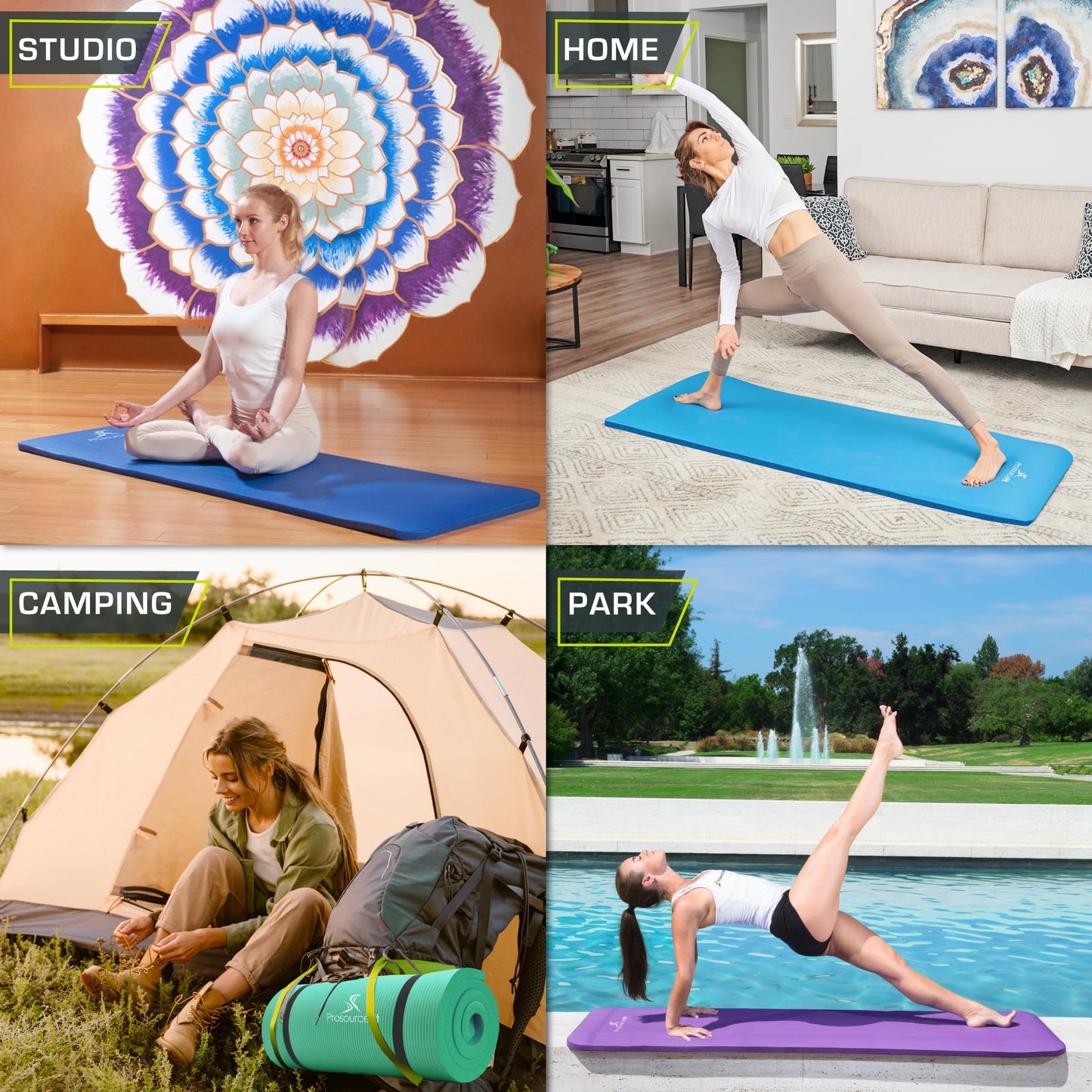 ProsourceFit Extra Thick Yoga and Pilates Mat ½” (13mm) or 1" (25mm), 71-inch Long High Density Exercise Mat with Comfort Foam and Carrying Strap, Green