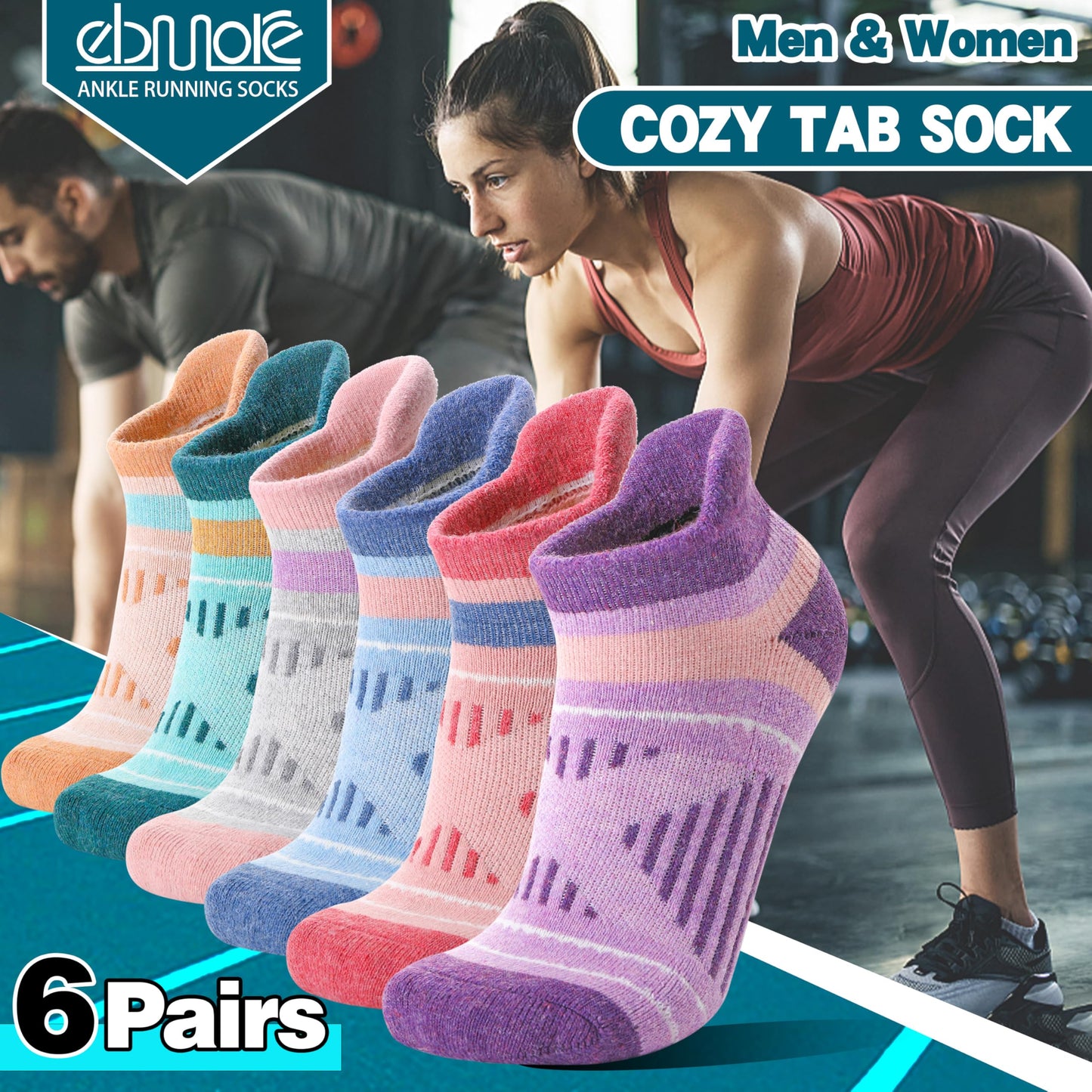 EBMORE Merino Wool Ankle Hiking Socks Compression Warm Winter Thermal Thick Cushion No Show Running Moisture Wicking Socks Gifts Stocking Stuffers for Women 6 Pairs(Colorful Mix,L)