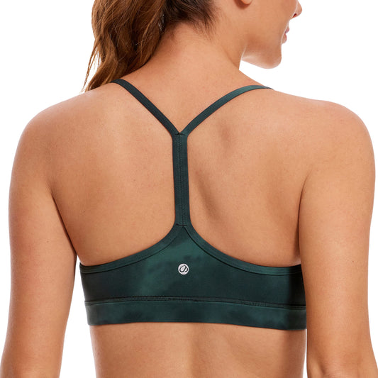 CRZ YOGA Butterluxe Womens Y Back Sports Bra - Padded Racerback Low impact Spaghetti Thin Strap Workout Yoga Bra Green Tie-Dye Flowers X-Small