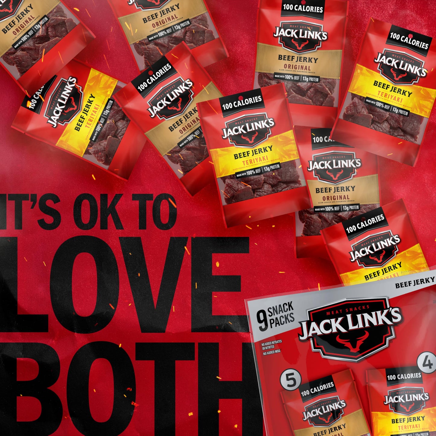 Jack Link's Beef Jerky Variety Pack - Includes Original and Teriyaki Jerky, Bulk Protein Snack Pack, Good Source of Protein, Meat Snacks Made with 100% Beef, Individual Bags - 1.25 Oz (Pack of 9)