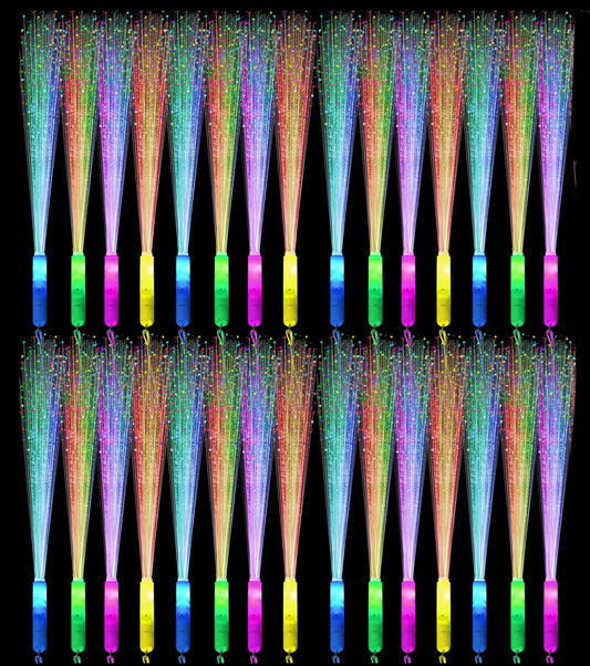 30 Pack LED Fiber Optic Wands - Light Up Glow Sticks Bulk with 3 Flashing Models for Christmas, Valentine's Day, Concerts & Wedding Party