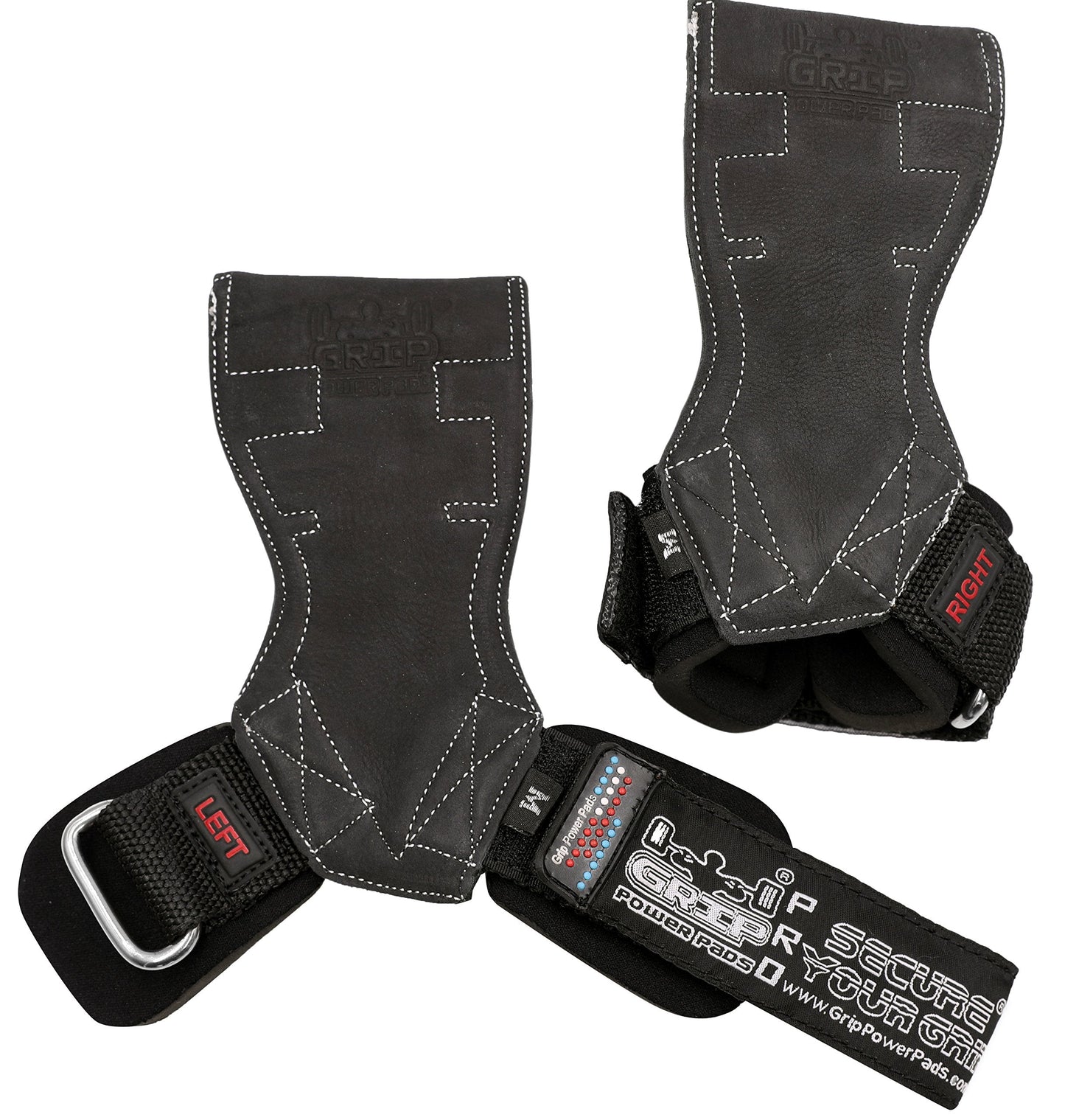 Lifting Grips PRO Weight Gloves Best Heavy Duty Straps Alternative to Power Hooks Deadlifts Adjustable Neoprene Padded Wrist Wrap (Black Leather, Small 5.0"-6.40" Wrist Size)