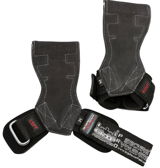 Lifting Grips PRO Weight Gloves Best Heavy Duty Straps Alternative to Power Hooks Deadlifts Adjustable Neoprene Padded Wrist Wrap (Black Leather, Small 5.0"-6.40" Wrist Size)
