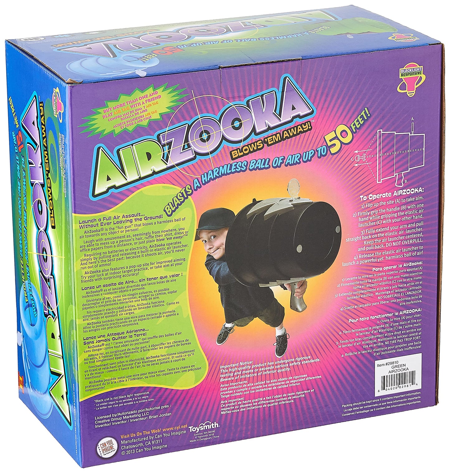 Airzooka Toysmith, Blast A Harmless Ball Of Air Toy, Green, All Ages - Adults Too Small