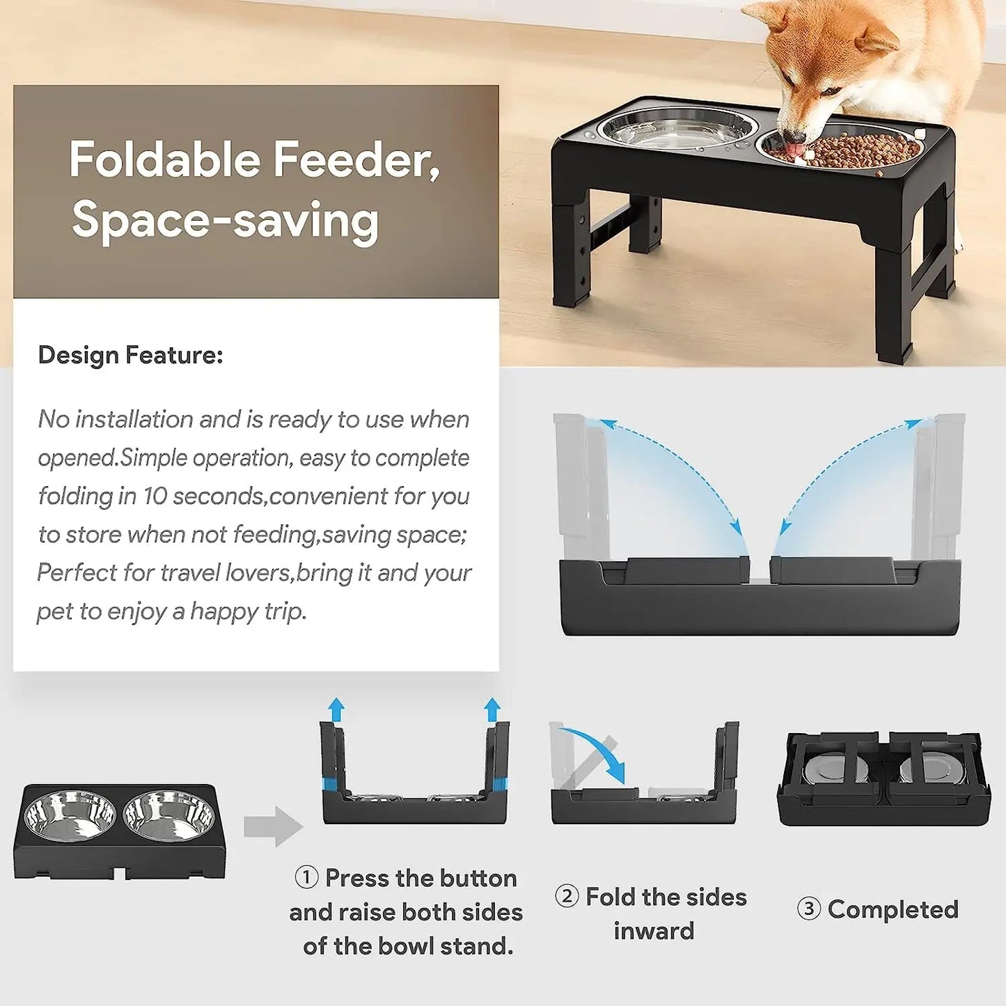 Adjustable Raised Dog Feeder Bowls