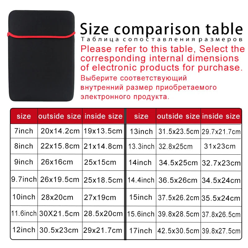 Neoprene Laptop Tablet Sleeve Bag – 7 to 15 Inch